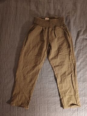 Emme Mama Transitional Green Elastic Waist Linen Pants